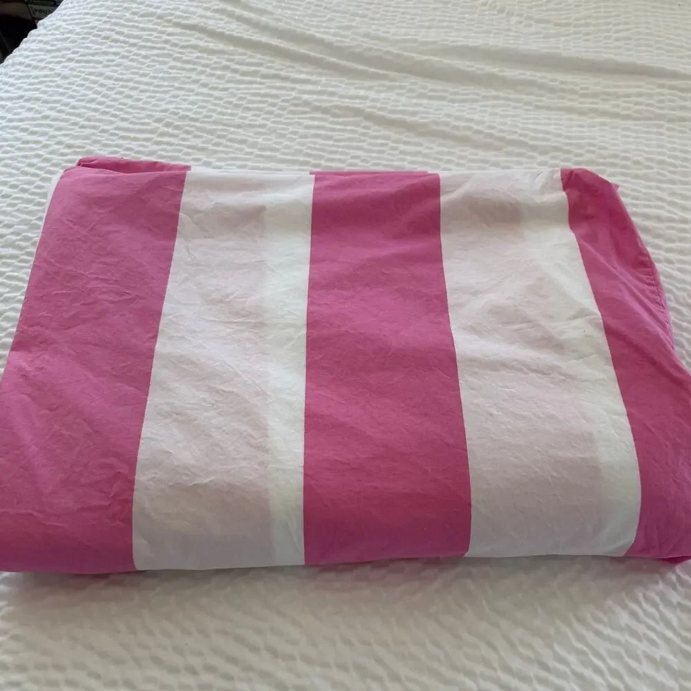 Pottery Barn Kids Twin Duvet Cover Pink White Stripe Cotton Girl Bedroom Bedding
